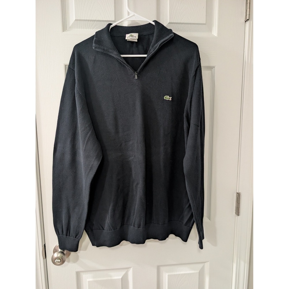 Lacoste, Mens 8 (US 3XL), Black Quarter Zip Pullover, Preppy, Business Casual